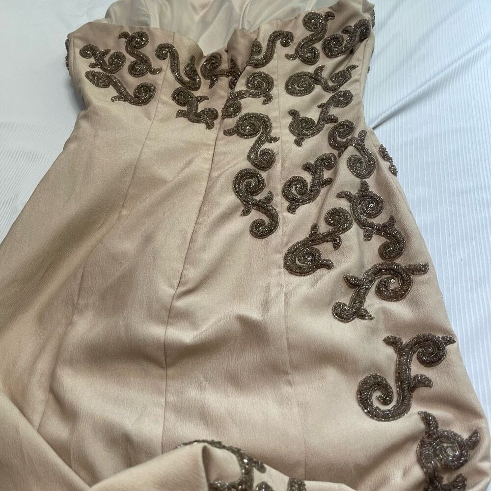 Darius Cordell Beige Beaded Evening Wedding Prom Gown Dress Size S/M/L - Picture 11 of 11